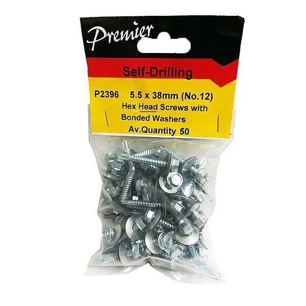 Premier Self-Drilling Hex Head Screws - 5.5 x 38mm (No.12) - Pack Of 50