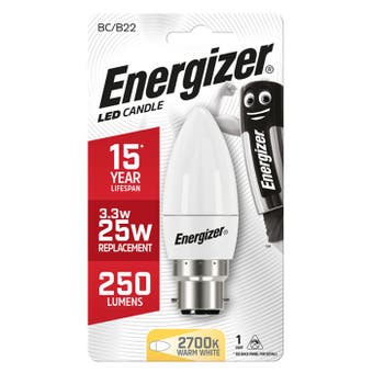 Energizer LED 2.9W (25W) 250 Lumen B22 Opal Candle Lamp Warm White
