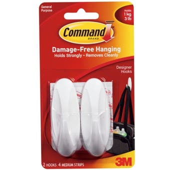 Command Hanging White Designer Hooks - 2 Medium Hooks - 1.3kg