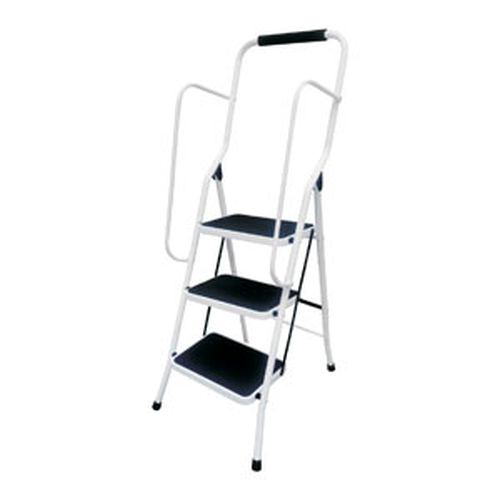 3 Tread Step Stool with Handrail White Finish
