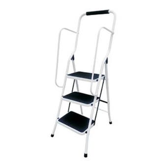 3 Tread Step Stool with Handrail White Finish