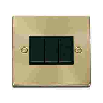 3 Gang Victorian Styled Brass Switch With Black Inserts
