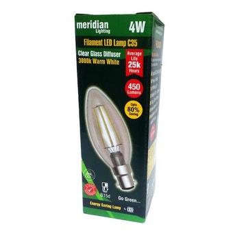 Meridian 4w Filament LED Clear Candle SBC/ B15 Lightbulb