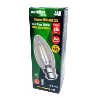 Meridian 4w Filament LED Clear Candle BC/ B22 Lightbulb