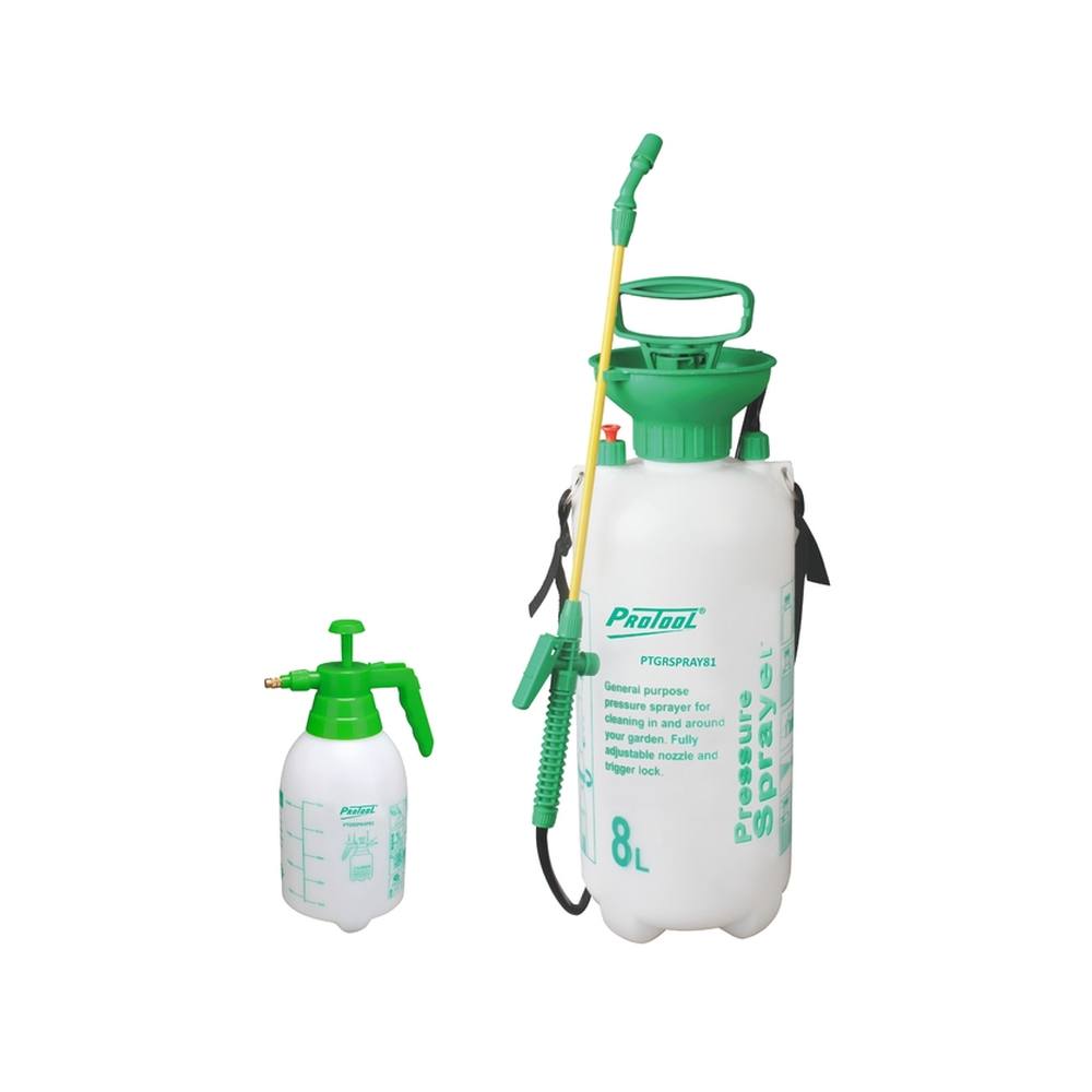 Protool 8L Pressure Sprayer & 1L Garden Water Sprayer - Twin Set