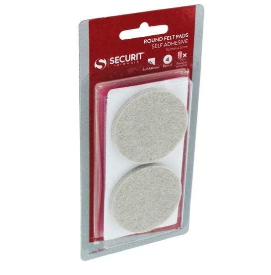 Securit Round Self Adhesive Felt Pads - 50mm - Pack of 4