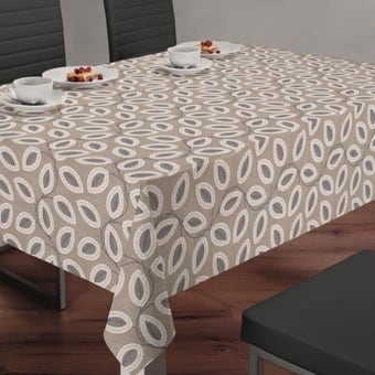 Beige Oval Leaves Design Oilcloth - Price per metre