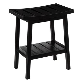 Black Bamboo Stool with Storage Shelf