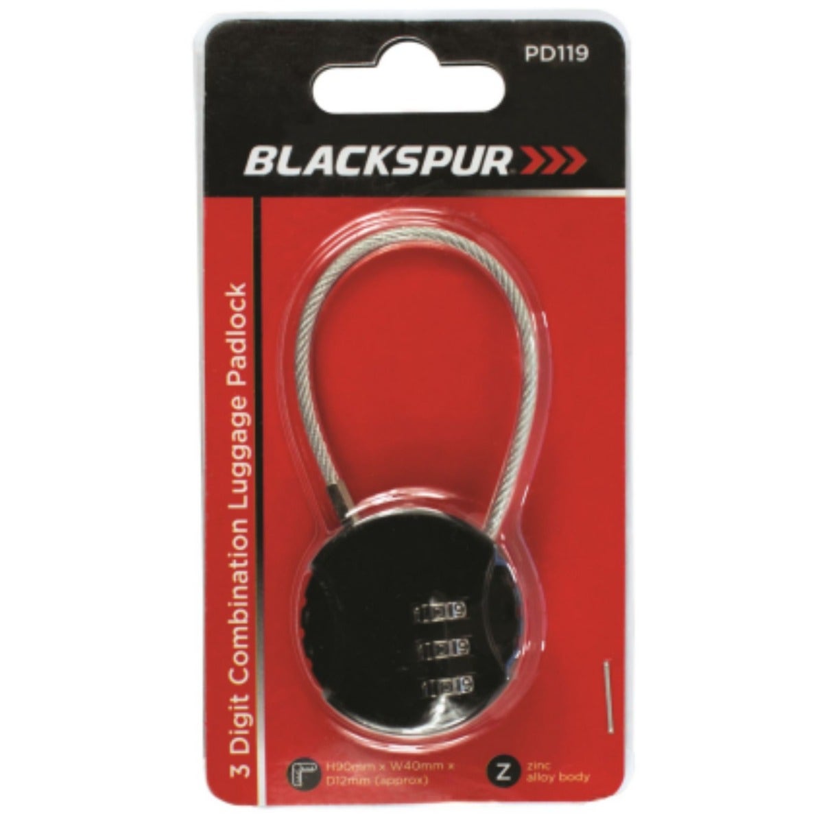 Blackspur 3 Digit Combination Travel Padlock – Lightweight Zinc Alloy Luggage Lock with Steel Wire Hook