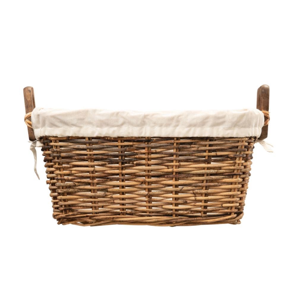 Castle Living Rectangle Rattan Log Basket With Wooden Handle
