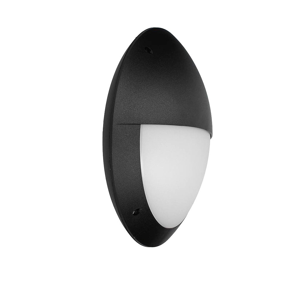 CED 12W PC-ABS Black Circular Outdoor Light Bulkhead - With Eyelid