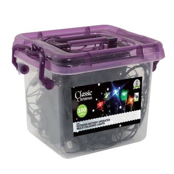 Classic Christmas 100 LED Outdoor Battery Operated Lights - Multi Coloured