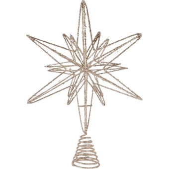 Champagne Gold Illuminated Christmas Tree Topper Star – 20 LED Lights