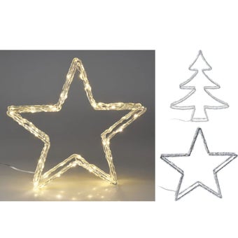 Glittering Metal LED Christmas Decoration – 31cm Warm White Light, Battery Operated I Assorted Design