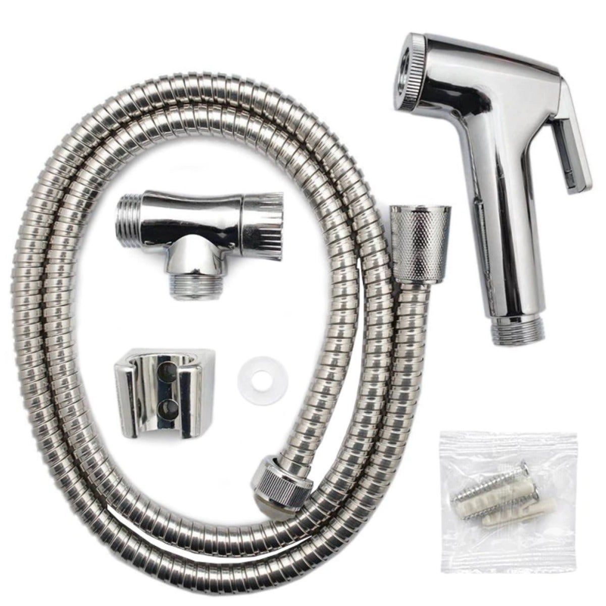 Chrome Handheld Spray Shower Set with 120cm Stainless Steel Hose and Wall Mount – Universal 12 Inch Connection for Bathroom or Bidet Use