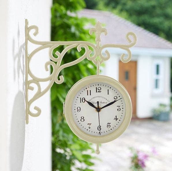 York Station Wall Clock & Thermometer 5.5in - Cream