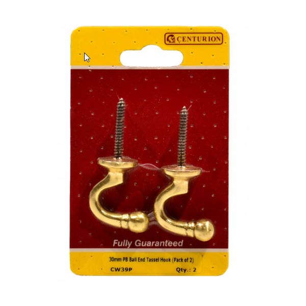 30mm Polished Brass Ball End Tassel Hook - Pack of 2