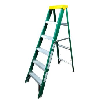 Green / Yellow Fibreglass 6-Tread Trade Ladder