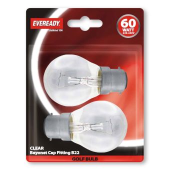 Eveready 60W Clear Golf Ball BC/ B22 Light Bulb - 2 Pack