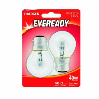 Eveready 30W Halogen Clear Golf B22 Lightbulb - Pack Of 2