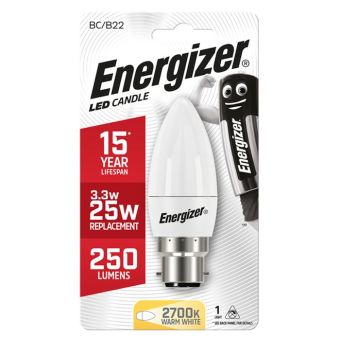 Energizer LED 2.9W (25W) 250 Lumen B22 Opal Candle Lamp Warm White