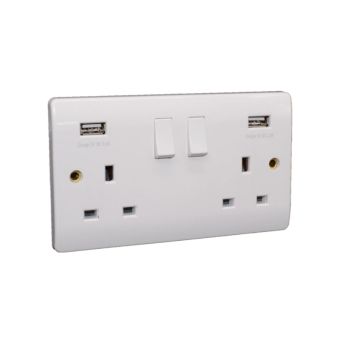 2 Gang Switched Socket & 2 USB Outlets