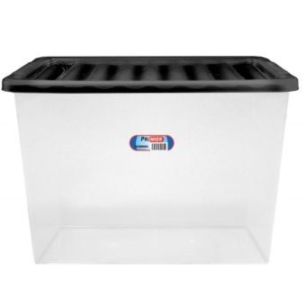Premier Storage Box Clear Base And Black Lid 80L