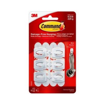 Command™ Hanging White Mini Hooks - 6 Hooks