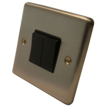 2 Gang 2 Way 10 Amp Light Switch Satin Chrome Finish Black Inserts