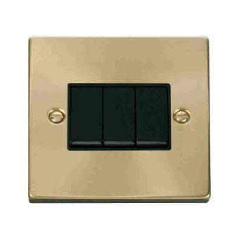 3 Gang Victorian Styled Brass Switch With Black Inserts