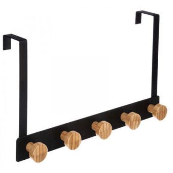 Bamboo and metal over door 5 hook rail