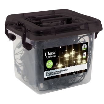 Classic Christmas 100 LED Outdoor Battery Operated Lights - Warm White