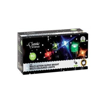 Classic Christmas 80 LED Multi Action Super Bright Fairy Lights - Multi Coloured