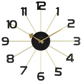 Acctim Astraea 50cm Modern Wall Clock with Brass Effect Spokes and Large Black Numbers