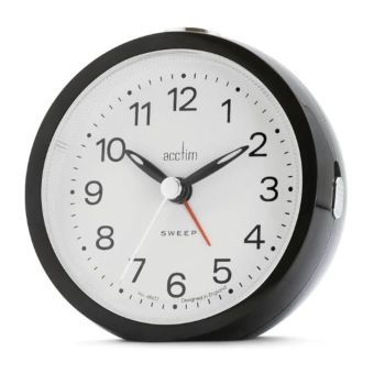 Acctim Elana White Non-Ticking Sweep Analogue Alarm Clock – Precision Quartz Timekeeping with Snooze and Light