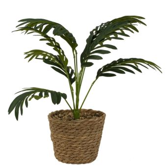 Artificial Green Plant in Seagrass Planter – 42cm Tall | Lifelike Indoor Plant for Home & Office Décor