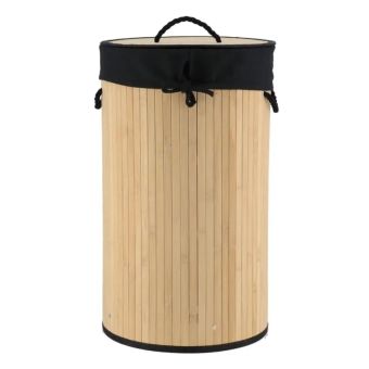 Ashley Collapsible Round Bamboo Laundry Basket with Lid – Stylish, Spacious & Space-Saving