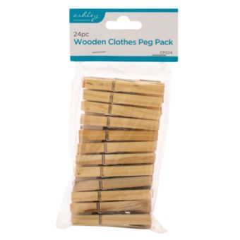 Ashley Wooden Clothes Pegs - Pack of 24 - Traditional, Reliable, and Durable