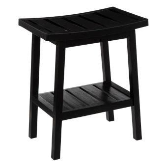 Black Bamboo Stool with Storage Shelf