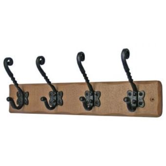 4 Tudor Hat & Coat Hook On Rustic Pine Board
