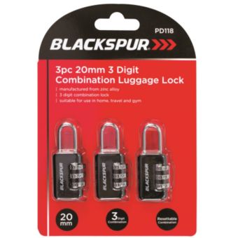 Blackspur 3 Digit Combination Luggage Locks 3 Pack – 20mm Resettable Zinc Alloy Padlocks for Travel Gym and Home Security