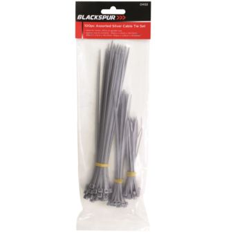 Blackspur Assorted Silver Cable Tie Set – Self-Locking Nylon Zip Ties for Home, Office and Garden Use I 100 Piece