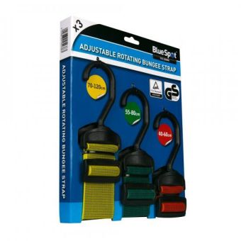 Blue Spot 3Pack Assorted Rotating Bungee Strap 60/80/120cm