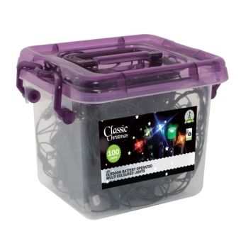 Classic Christmas 100 LED Outdoor Battery Operated Lights - Multi Coloured