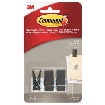 Command™ Picture Hanging Hooks - 3 Slate Spring Clips