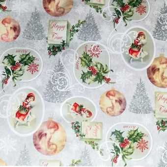 Christmas Grey Retro Oilcloth