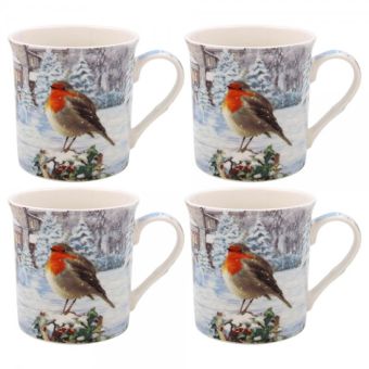 Christmas Robins Mug 9cm - set X4
