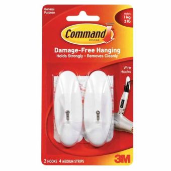Command Hanging White Wire Hooks - 2 Medium Hooks - 3lb (1.3kg)