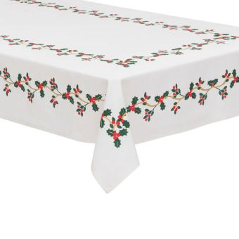 Cotton Christmas Holly Tablecloth