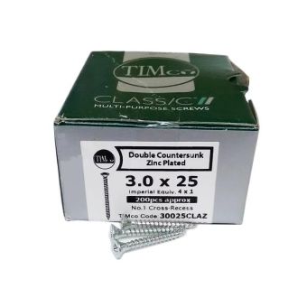 Timco Classic® Zinc Pozi Wood Screws 3.0 X 25mm - Box Of 200